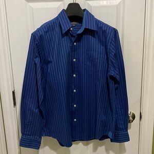 Denver Hayes Slim Fit Men’s Button Down Shirt Size Large Striped Blue